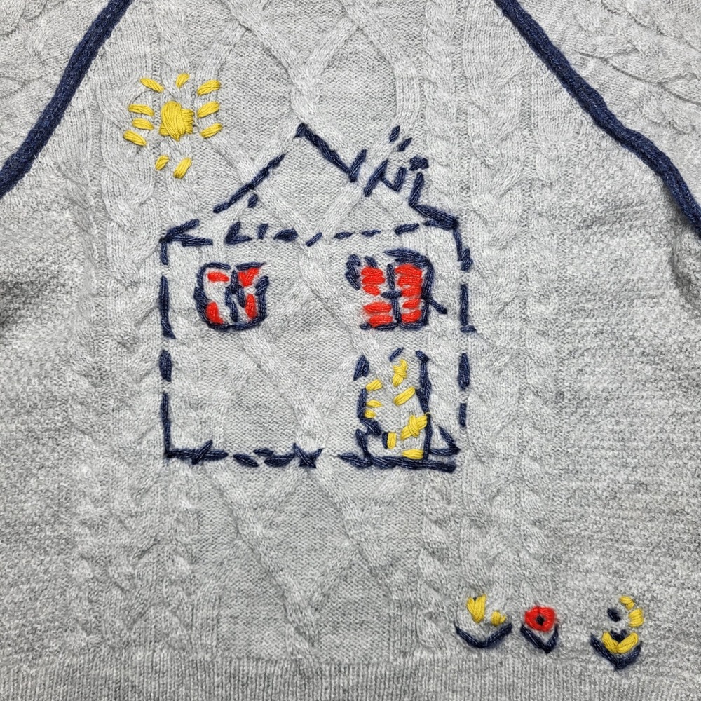 Anthropologie Pilcro Cable Knit Sweater Cozy House Home Embroidered Relaxed XS - Picture 7 of 9